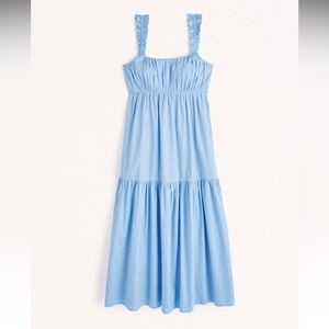 NEW Blue Abercrombie Bow Back Poplin Maxi Dress
